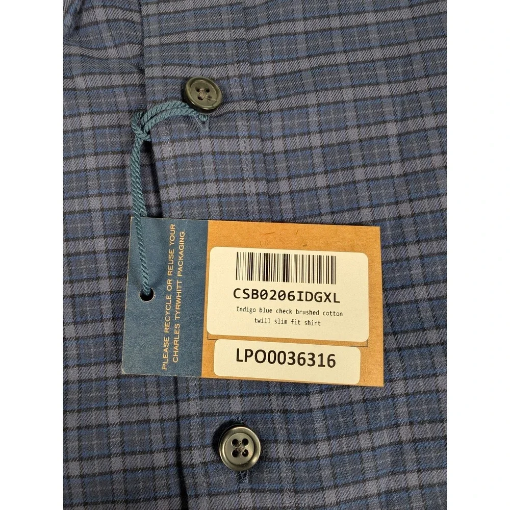 Charles Tyrwhitt Long‎ Sleeve Button Down Shirt Mens XL Slim Indigo Check Cotton